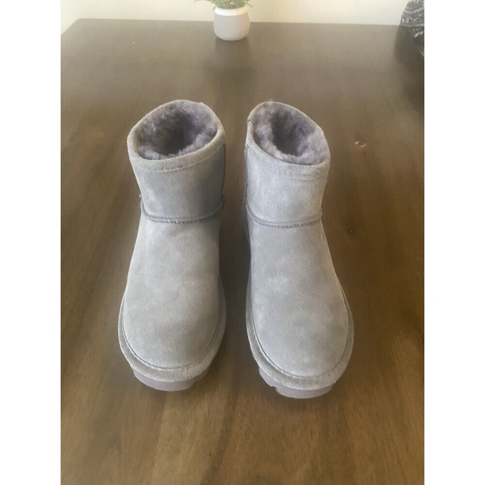 Bearpaw Gray Suede Slip On Ankle Bootie Lined Round Toe Women's Boots US 7 EU 38
